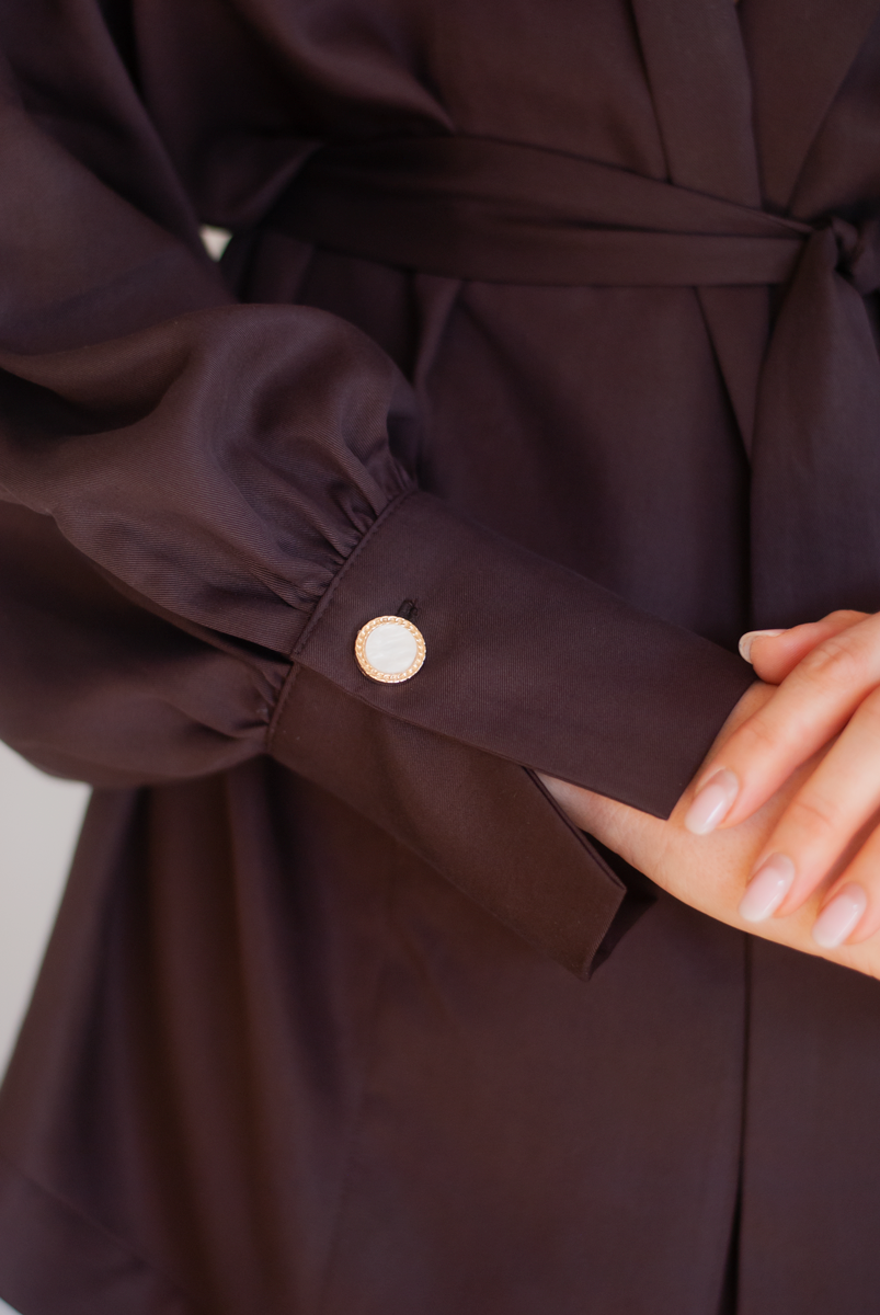 Kimono Blazer z ozdobnym mankietem dark choco